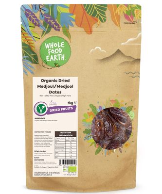 Wholefood Earth Organic Dried Medjoul/Medjool Dates - 1 kg Raw GMO Free Vegan High Fibre Certified Organic