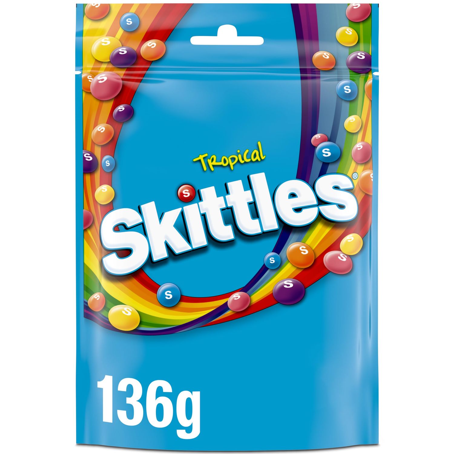 Skittles Vegan Chewy Sweets Tropical Fruit Flavoured Pouch Bag 136g