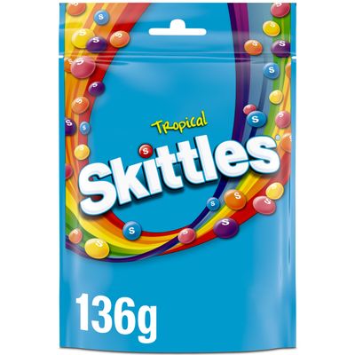 Skittles Vegan Chewy Sweets Tropical Fruit Flavoured Pouch Bag 136g