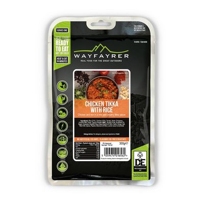 Wayfayrer Chicken Tikka with Rice 300g Ready to Eat, Hot or Cold, Meal Pouch Recommended for Duke of Edinburgh's Award Expeditions, Camping, Hiking, Fishing and Outdoor Adventures
