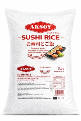 Aksoy Premium Sushi Rice 5KG Authentic Japanese-Style Short Grain Rice Perfect Texture for Sushi & Asian Dishes Non-GMO, Soft & Sticky Ideal for Rolls, Nigiri, Onigiri (Pack may vary)