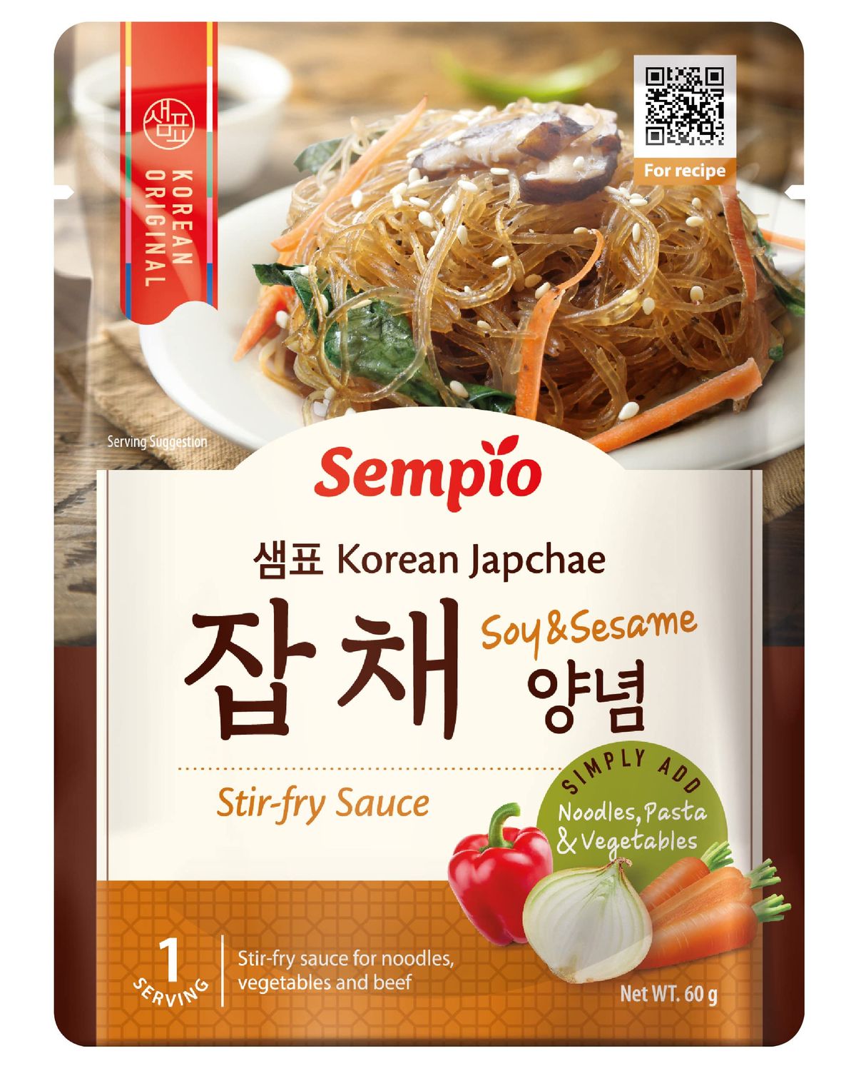 Sempio Japchae Sauce (60g) - Authentic Korean Cuisine at Home. Sweet &amp; Savory Flavor for Stir-Fry Noodles