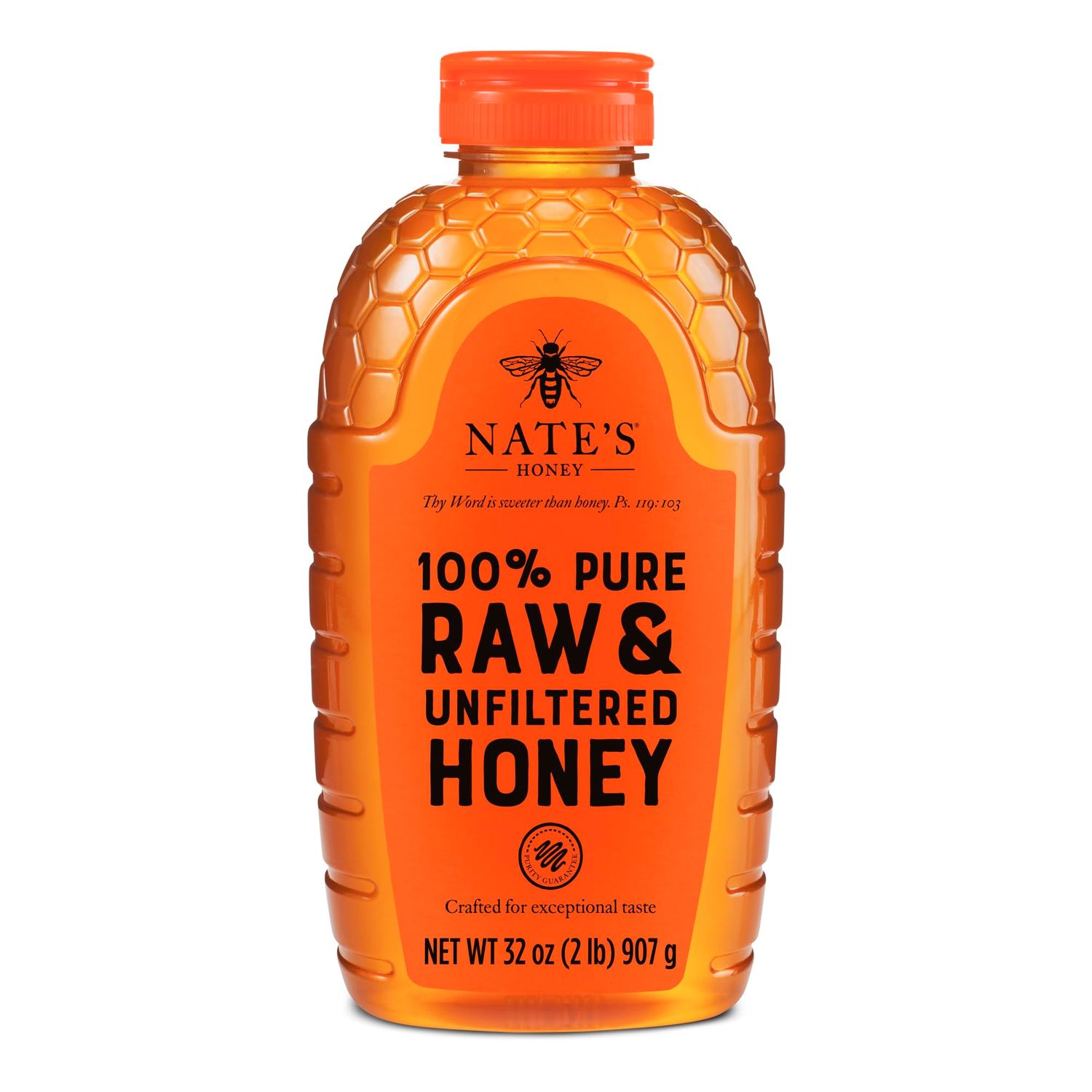 Nature Nate's 100% Pure Raw &amp; Unfiltered Honey; 32-oz. Squeeze Bottle; Certified Gluten Free and OU Kosher Certified; Enjoy Honey's Balanced Flavors, Wholesome Benefits and Sweet Natural Goodness