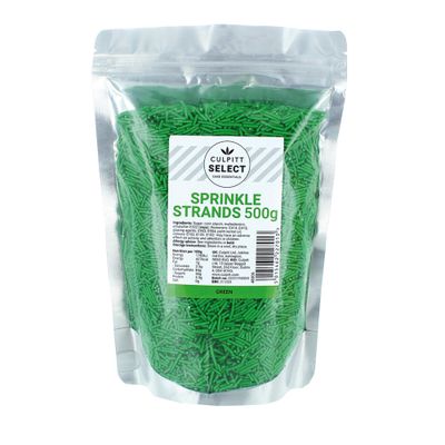 Culpitt Select Sprinkles Green Sugar Strands, Cake Sprinkle Decorations For Cakes, Cupcakes, Cookies, Ice Cream, and Desserts 500g