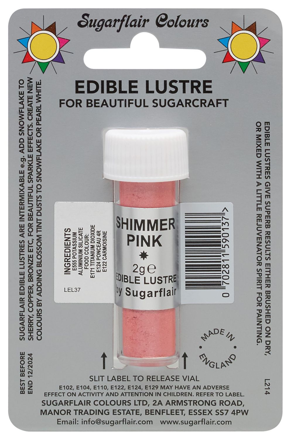 Sugarflair SHIMMER PINK Edible Lustre Dust Powder - Cake Decorating Shimmer - Add a Shimmering Sheen to Cake Decorations, Bakes, Icing, Pastes &amp; Chocolate 2g