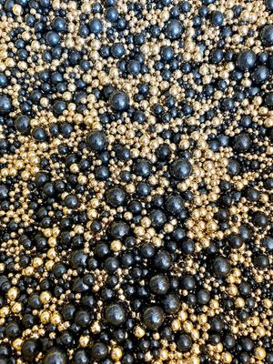 Metallic/Shimmer Balls Edible Cupcake Cake Topper Sprinkles (35g Pouch) (Black and Gold)