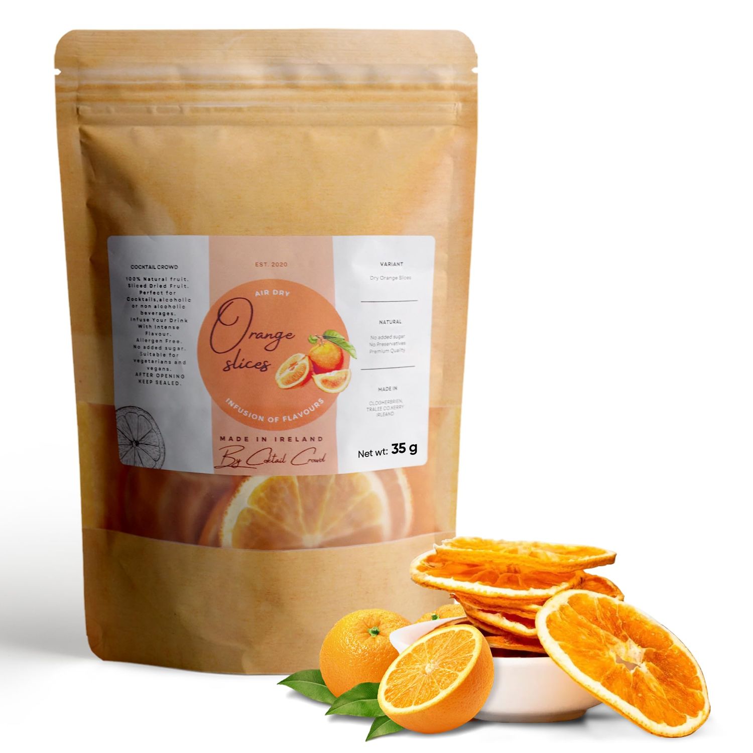 Cocktail Crowd Dried Orange Slices Wheels, Cocktail Garnish Orange Slices Nothing Added Dehydrated Gluten &amp; Sugar Free Orange Slices for Drinks, Fruits for Drinks Cocktail Gins (35 Grams)