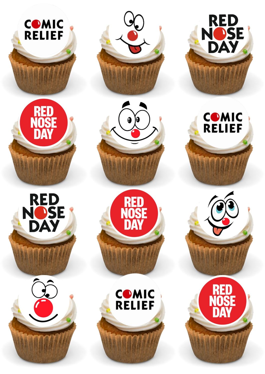 comic relief red noses edible 24 precut cupcake toppers premium wafer card fairy cake toppersstand up fundraising themed