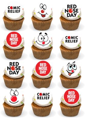 comic relief red noses edible 24 precut cupcake toppers premium wafer card fairy cake toppersstand up fundraising themed