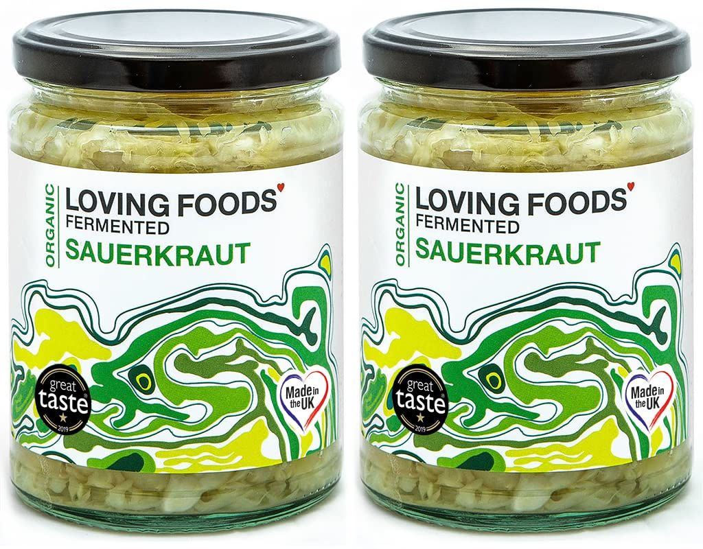 Loving Foods Award-Winning Organic &amp; Made in the UK Sauerkraut (2 x 475g) Raw, Unpasteurised &amp; Bursting with Beneficial Live Bacteria (2 x Jars)