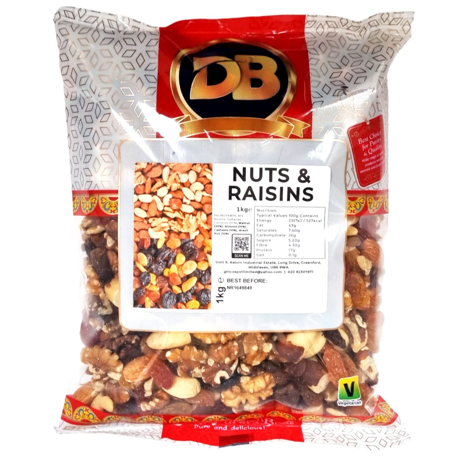 Nuts and Raisin Mix 1kg - Premium Quality Mix Nuts and Raisins Including Walnuts, Almonds, Cashew Nuts and Brazil nut. Ideal for Baking or as a Snack. Suitable for Vegetarian Diets.