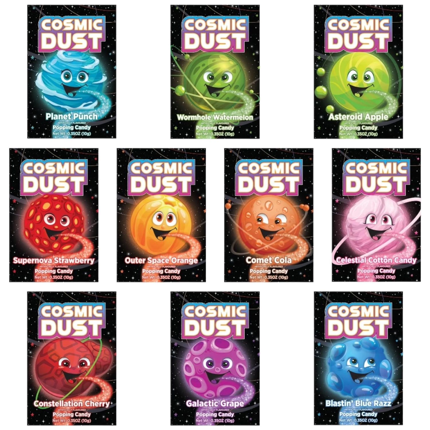 Cosmic Dust Popping Candy Mixed Flavours - 10 Packets of 10g - Fun and Exciting Popping Sensation - Great for Parties