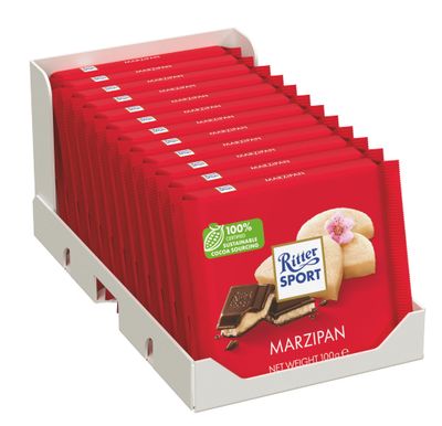 Ritter Sport Dark Chocolate with Marzipan 100g (Pack of 12)