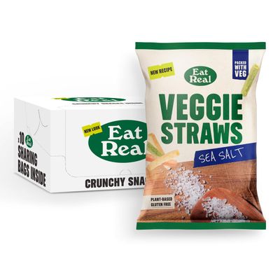 Eat Real, Veggie Straws, Sea Salted, 10 x 110g, Gluten-Free Snack Option, Healthy and Low Calories, Rice-Based Straws