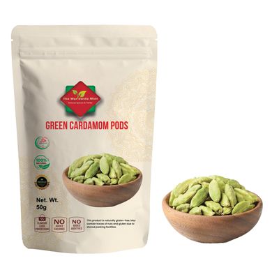 The Worldwide Mint Green Cardamom Pods Hari Elaichi Green Elachi Elaichi Pods Elaichi Vegan No Additive No Preservatives Processed in Certified Organic Environment Natural Bold Premium Quality 50g