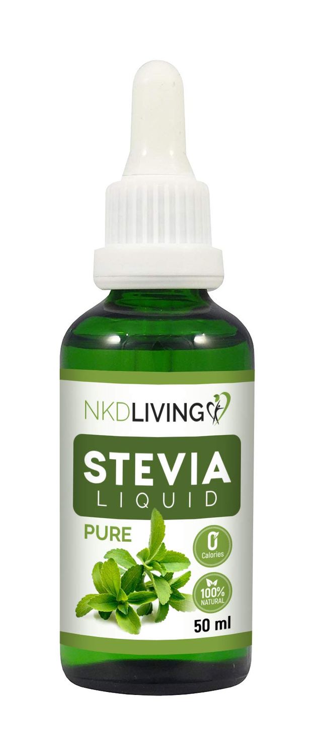 NKD Living Pure Stevia Liquid Drops 50ml - Pure Stevia, Unflavoured - with glass dropper (Other flavors also available: Vanilla, Caramel, Chocolate)