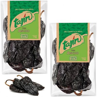 Tajin Dried Ancho Chillies 75g x 2 Whole Mexican Ancho Chilli Peppers Sweet Smoky Mild Heat Ideal for Mole, Enchiladas, Sauces, Marinades & Mexican Cooking