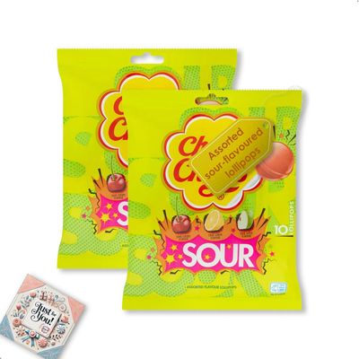 Chupachups Sour Lollipops - 20 Lollies (2x10), Iconic Flavours: Cherry, Apple, Lemon Kids Treats, Fruit Assortment, Bulk Candy