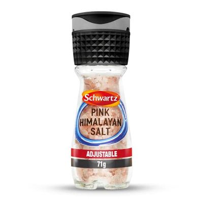 Schwartz Pink Himalayan Salt 71 G Jar with Grinder Pack of 1 Great on Fish, Seafood &amp; Chicken Adjustable to Course, Medium or Fine