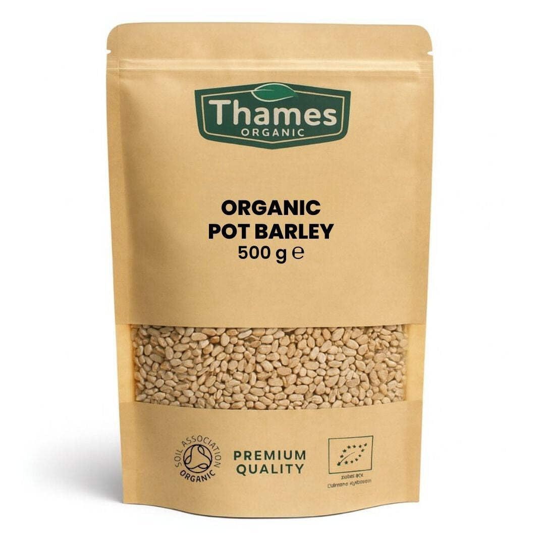 Organic Pot Barley-Certified Organic, Non-GMO, Vegan, No Additives, No Preservatives, Resealable Bag by Thames 500g