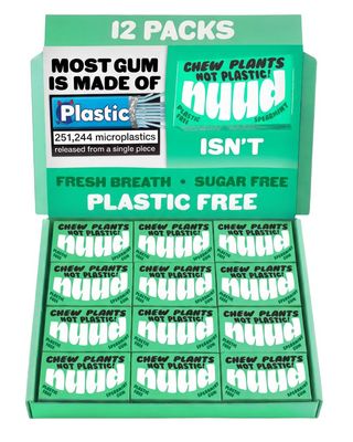Nuud Plastic Free Chewing Gum Plant Based Aspartame Free Xylitol Biodegradable Sugar Free Chewing Gum 12 Packs of 9 Pieces (Spearmint)