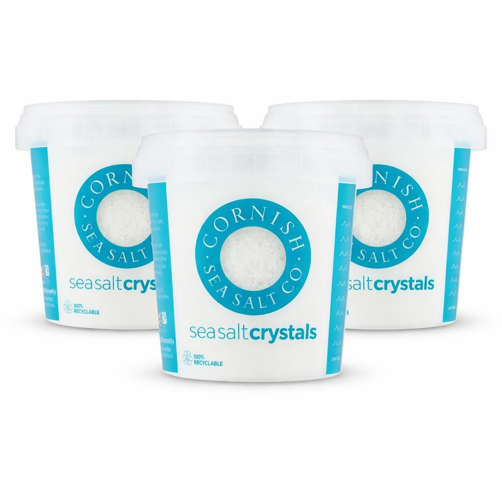 Natural Sea Salt Crystals - Multipack of 3 Jars (675g Total) Original Cut for Cooking &amp; Seasoning