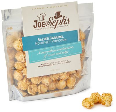 Joe &amp; Seph's Salted Caramel Popcorn Snack Handmade in UK Suitable for Vegetarians Gluten Free Air-popped On the go snack, 30 g