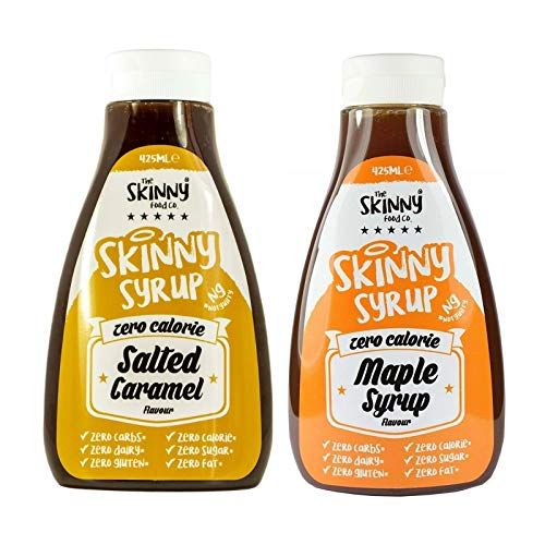 The Skinny Food Co Syrup Twin Pack - Salted Caramel &amp; Maple Syrup Dessert Topping Sugar Free Zero Calories Guilt Free Sauce