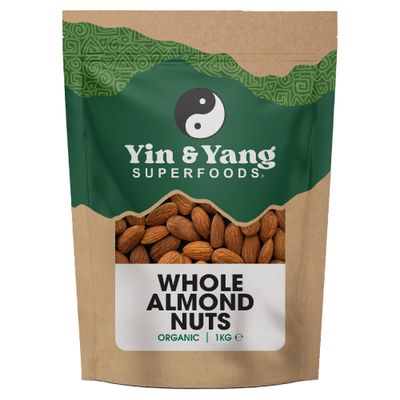 Organic Almonds 1kg Whole, Raw, 100% Natural, by Yin & Yang Superfoods. Premium Quality, High in Fibre Source of Protein, Vegan, Contains Antioxidants, Certified Organic, Sourced in Italy