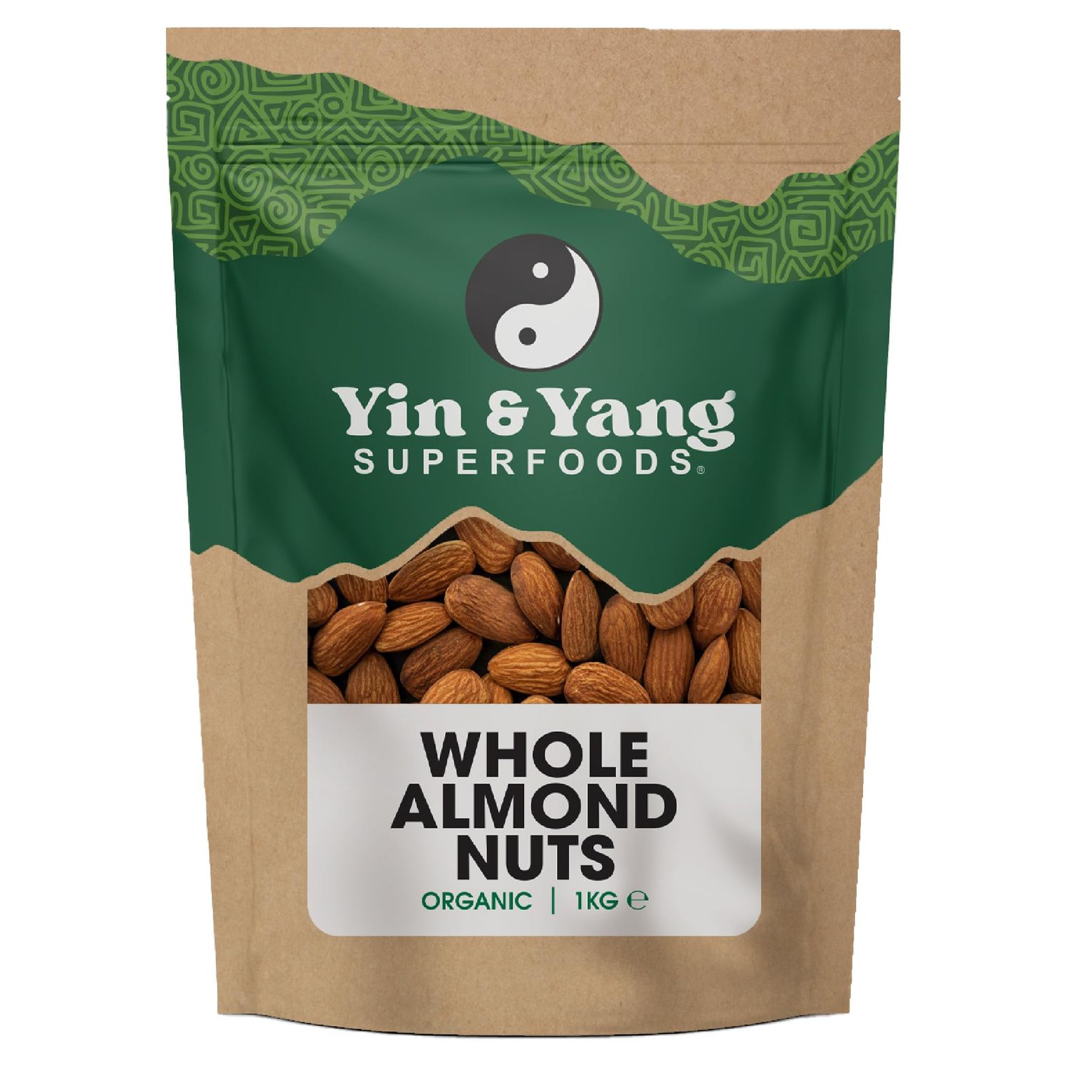 Organic Almonds 1kg Whole, Raw, 100% Natural, by Yin &amp; Yang Superfoods. Premium Quality, High in Fibre Source of Protein, Vegan, Contains Antioxidants, Certified Organic, Sourced in Italy