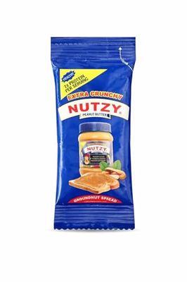 12x Nutzy Crunchy Creamy Peanut Butter Sachets, 15g Individual Portions Servings Hiking Snack Protein Energy Lunch (12)