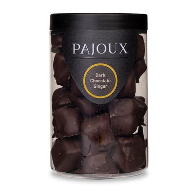 Pajoux Dark Chocolate Ginger Hand-Dipped (Large) 260g Dark Chocolate Covered Fruit - Crystallised Ginger - Palm Oil Free - Chocolate in a Gift Jar