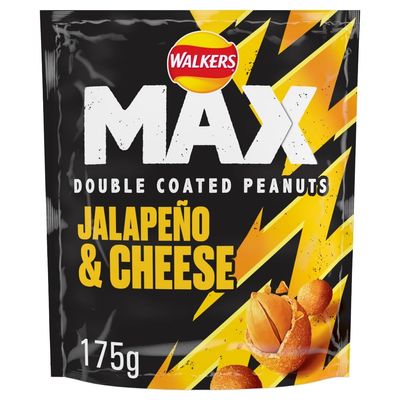 Walkers Max Strong Jalapeño &amp; Cheese Sharing Double Coated Peanuts 175g (Case of 8), Yellow