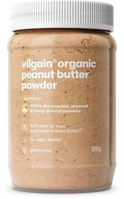 Vilgain 100% Organic Peanut Butter Powder Sugar-Free with 2X Fewer Calories Ideal for Smoothies & Porridge Rich in Protein & Fiber 46 kcal per Serving, 200g