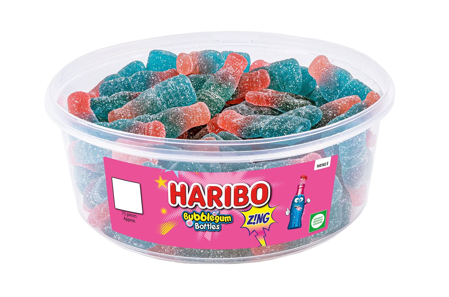 HARIBO Bubblegum Bottles Zng - 75 Pieces of Fruity Gummy Sweets - 638g Tub