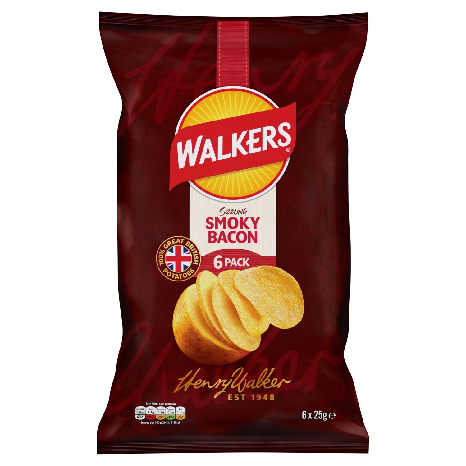 Walkers Smoky Bacon Multipack Crisps 6x25g