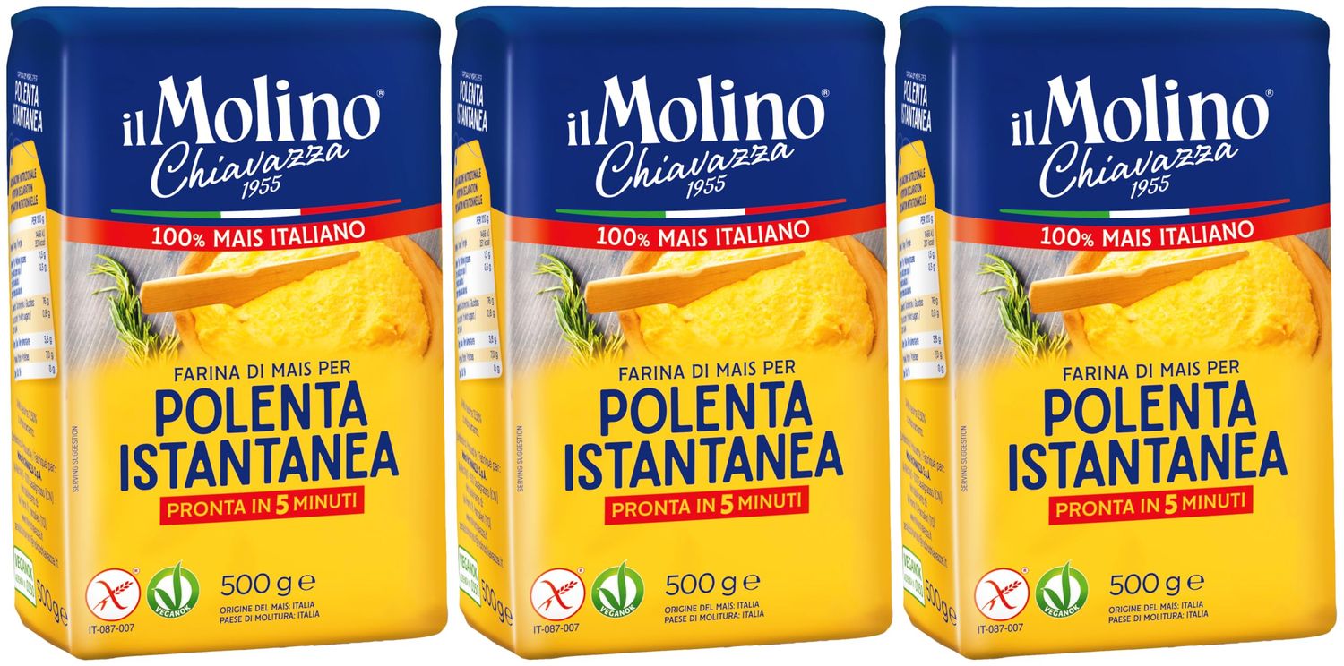 il Molino Chiavazza Italian Instant Polenta 500g - Pack of 3 Vegan &amp; Gluten-Free Made with 100% Italian Corn Polenta Istantanea