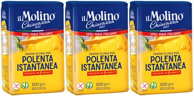 il Molino Chiavazza Italian Instant Polenta 500g - Pack of 3 Vegan &amp; Gluten-Free Made with 100% Italian Corn Polenta Istantanea
