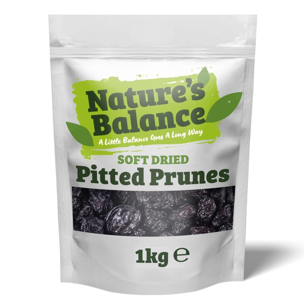 Natures Balance Prunes Pitted 1kg Soft, Sticky &amp; Rich Low Fat Ideal Healthy Vegetarian Snack