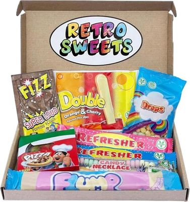 Retro Sweets Gift Box. Packed with Sweet. Hamper Letterbox Gift for Women, Men &amp; Kids. Perfect Present for Get Well Soon, Birthday, Thank You, Fathers Day