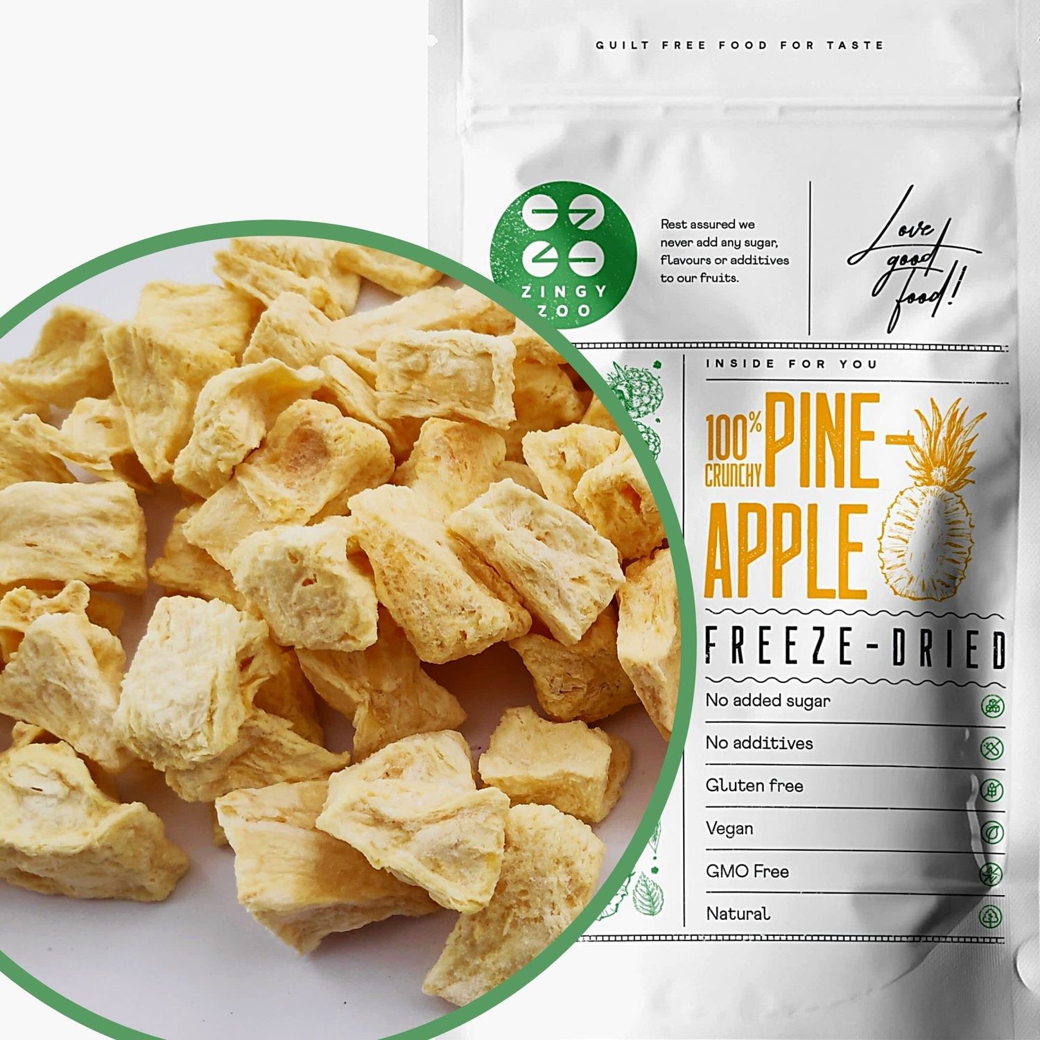 Freeze Dried Pineapple Pieces 100% Pure Natural Raw Unsweetened Pineapple Chunks Freeze Dried Fruit Pure Fruit Bites as Freeze Dried Candy from Fresh No Additives Instead Candied Pineapple (100g)