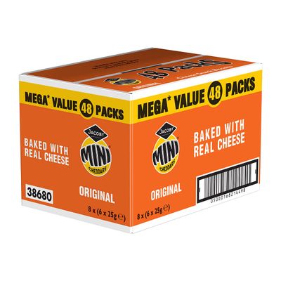 Jacob's Mini Cheddars Baked with Real Cheese Snack Biscuits Crackers 48 x 25g Bags
