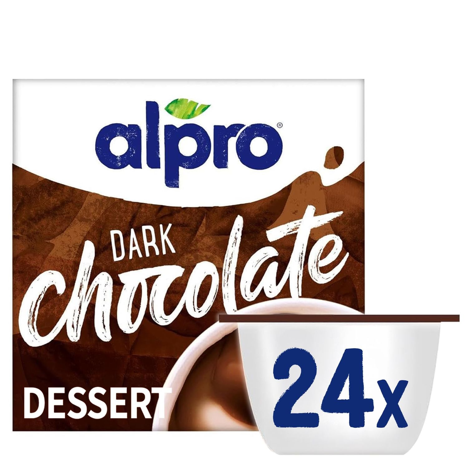 Alpro Dark Chocolate Soya Plant-Based Dessert Alternative - Vegan &amp; Dairy Free - No Added Sugar Pudding &amp; Dessert Multipack - 6 packs of 4 Pots (Total 24 Pots)