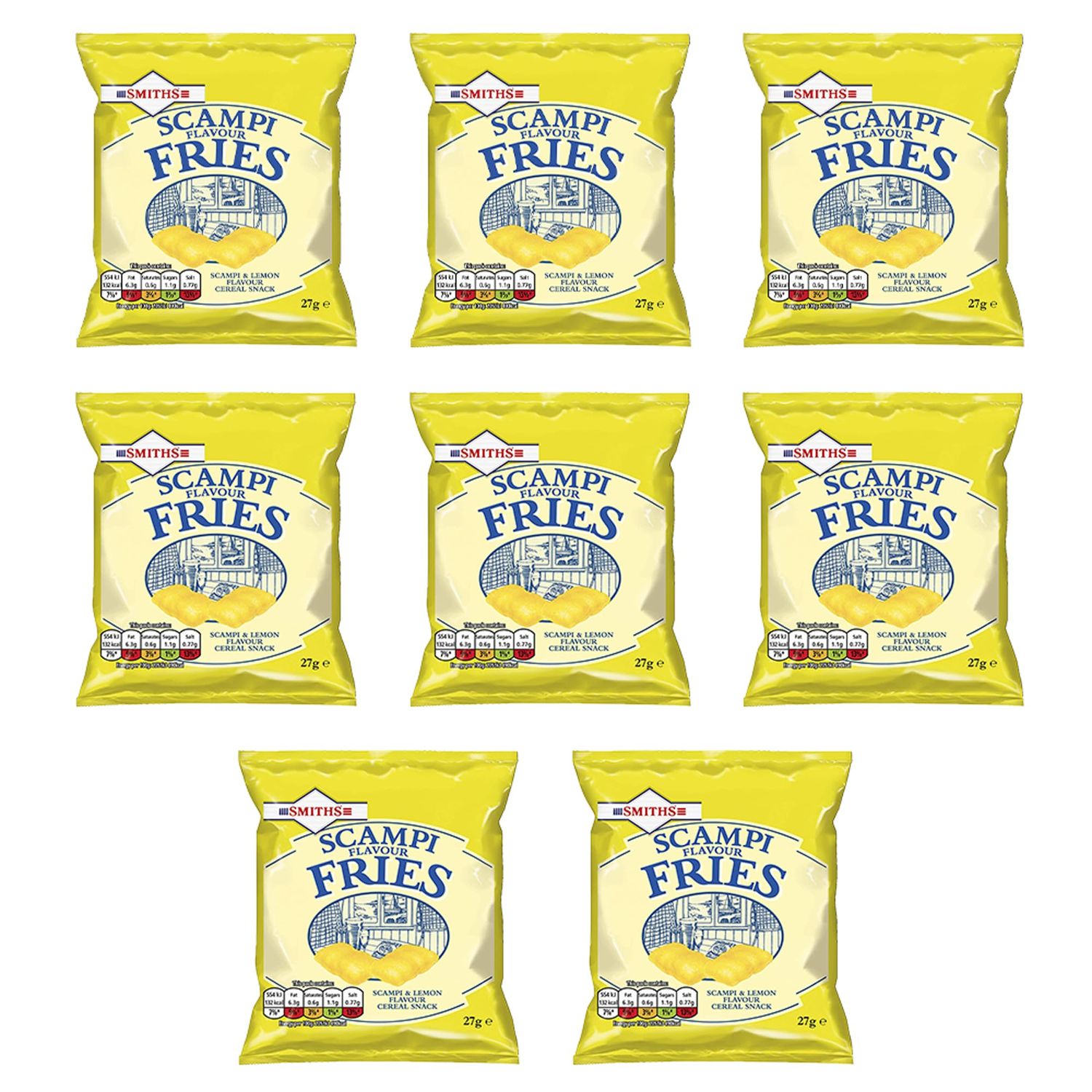 Smith s Scampi and Bacon Fries, Bacon Fries 24g and Scampi Fries 27g Pub Card Bundle Snack With Lemon &amp; Bacon Flavored for Light Snack (8 x Scampi Fries)