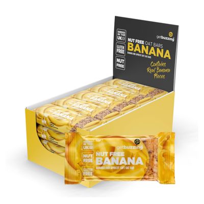 Getbuzzing Nut Free Oat Flapjack Bars with Nutrition Benefits - Gluten Free Healthy Endurance Snack with Natural Ingredients, High Fibre &amp; School Safe - 20 x 62g Pack - Banana - Sports &amp; Cycling