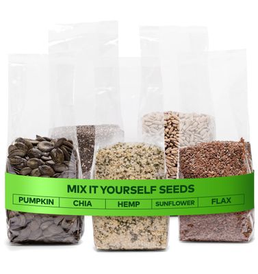 Jorus Mix It Yourself Seeds - 5 Separate Seed Packs for Custom Blends - Chia, Hemp, Pumpkin, Flax &amp; Sunflower, Natural Source of Fibre &amp; Protein, 5 × 200 g