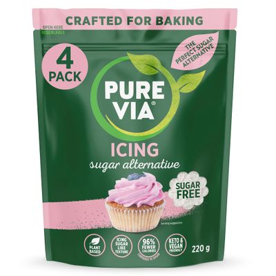 Pure Via Icing Sugar Alternative - Keto and Vegan Friendly Sweetener for Baking - 220G (Pack of 4)