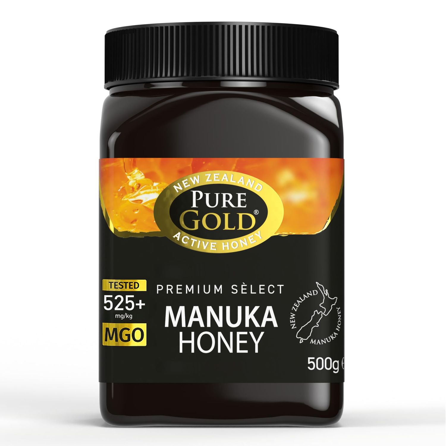 Pure Gold - Manuka Honey - 525+ MGO Certified Premium - 500g - New Zealand, Ethically Sourced, Raw &amp; Unpasteurised - Naturally Made by Bees &amp; Home Traceable - 1 Pack