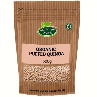 Organic Puffed Quinoa 500g by Hatton Hill Organic Light &amp; Crispy Superfood for Breakfast, Baking, and Snacks