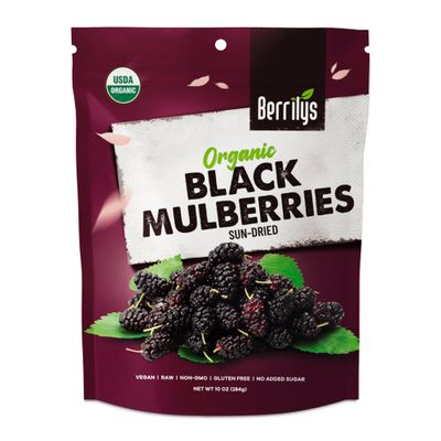 Berrilys Sun-Dried Black Mulberries 280 gr - Gluten-Free, No Preservatives or Additives, Dried Fruit, Ideal Alternative to Raisins, Goji Berries, Dried Figs, Cherries &amp; Dates